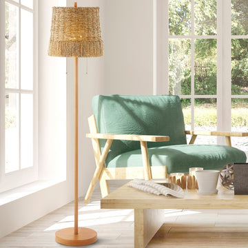 Ocata 61" Coastal Bohemian Iron/Rattan LED Floor Lamp with Pull-Chain - JONATHAN Y